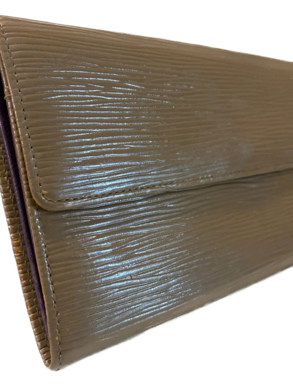 Authentic Louis Vuitton Vintage Epi Leather Long Flap Wallet in Taupe & Purple